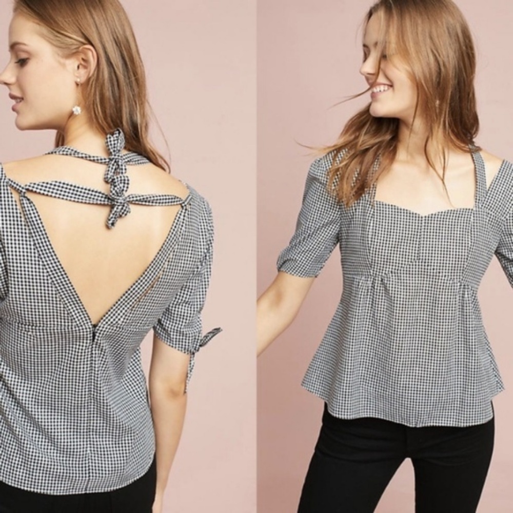 Anthropologie - Plaid Open Back Top Tie Bow